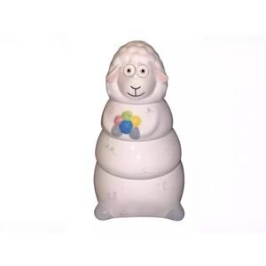 Ceramic Sheep Cookie Jar with Yarn Balls Farmhouse Cottage Kitchen Decor